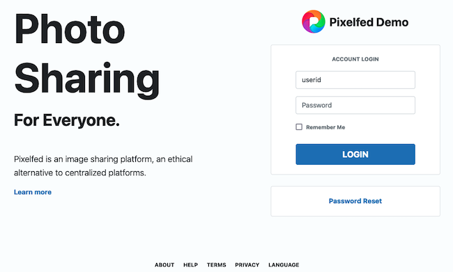 The Pixelfed Login Page The Pixelfed Login Page
